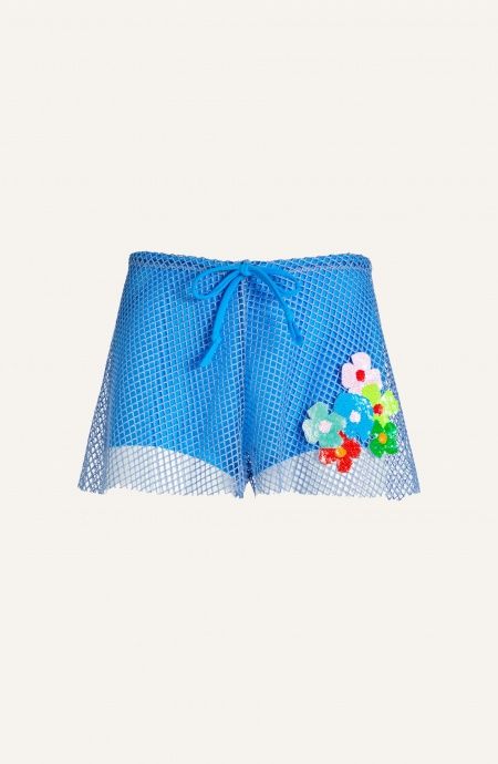 Pin Up Stars Short Rete Lurex Con Culotte Ricamo Fiori Paillettes Esporta salva