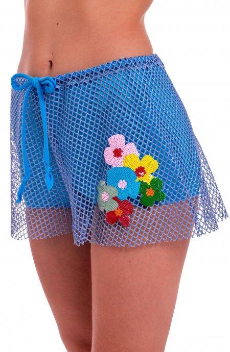 Pin Up Stars Short Rete Lurex Con Culotte Ricamo Fiori Paillettes Esporta salva