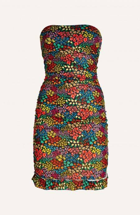 Pin Up Stars Tubino Off-Shoulders Arricciato Lurex Stampa Tutti Frutti Qualità