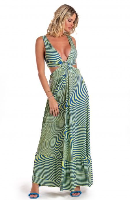 Pin Up Stars Vestito Lungo Jersey Stampa Optical Shopping Online