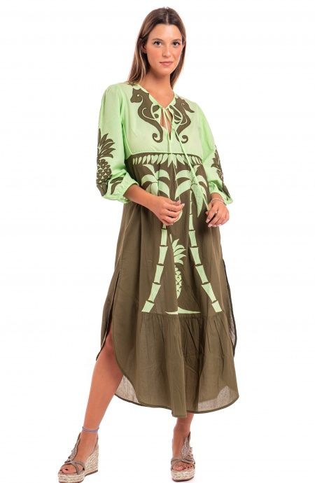 Pin Up Stars Abito Ricamato Manica Lunga Cotone Pineapple Patch Sconto