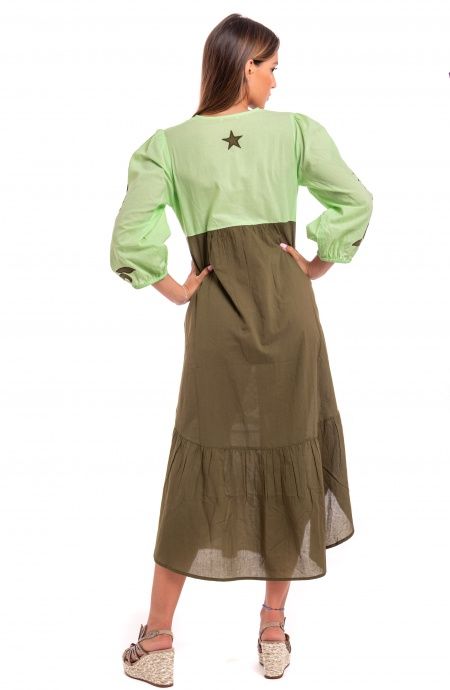 Pin Up Stars Abito Ricamato Manica Lunga Cotone Pineapple Patch Sconto