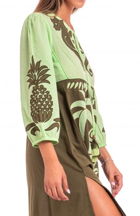 Pin Up Stars Abito Ricamato Manica Lunga Cotone Pineapple Patch Sconto