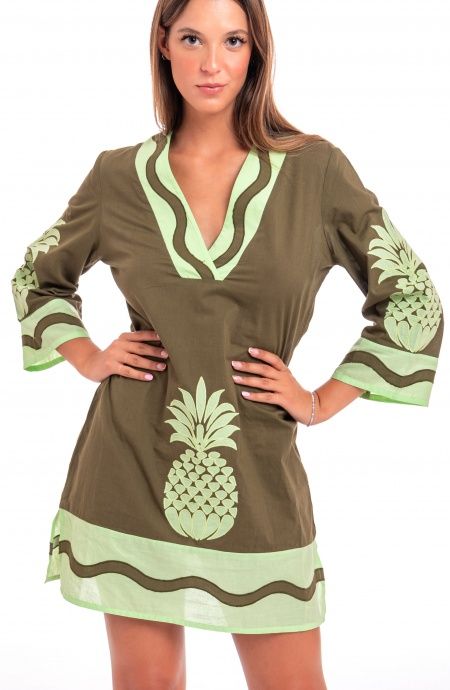 Pin Up Stars Tunichetta Ricamata Pineapple Patch in Cotone Offerta