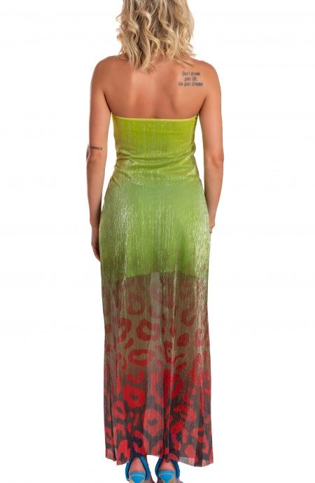 Pin Up Stars Abito Lungo Off-Shoulders Con Anella Crepon Lamè Stampa Macula Degradé Outlet