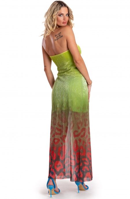 Pin Up Stars Abito Lungo Off-Shoulders Con Anella Crepon Lamè Stampa Macula Degradé Outlet