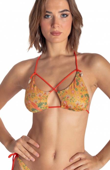 Pin Up Stars TOP BIKINI TRIANGOLO IMBOTTITO CON CONCHIGLIE STAMPA FLOWER BIRD Rilascio limitato