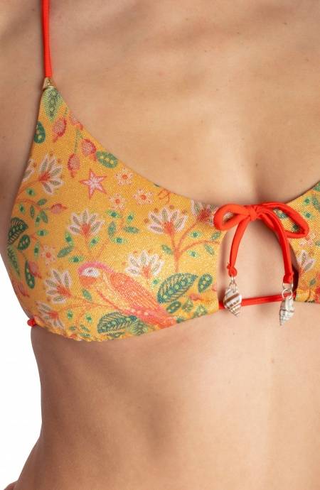 Pin Up Stars TOP BIKINI TRIANGOLO IMBOTTITO CON CONCHIGLIE STAMPA FLOWER BIRD Rilascio limitato