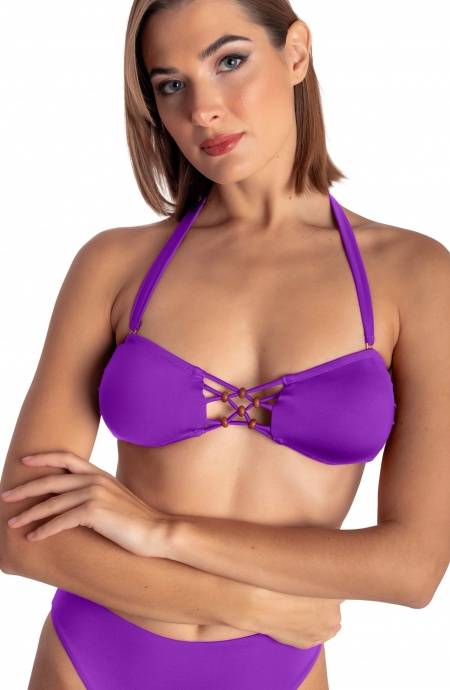Pin Up Stars TOP BIKINI FASCIA IMBOTTITA CON INTRECCIO E PERLE TINTA UNITA In vendita