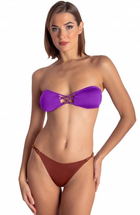 Pin Up Stars TOP BIKINI FASCIA IMBOTTITA CON INTRECCIO E PERLE TINTA UNITA In vendita