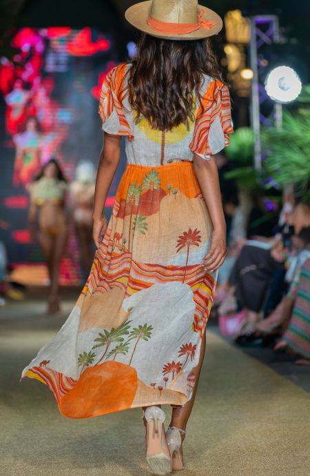 Pin Up Stars Long Dress Scollo a V In Garza Stampa Dune Sconti questo mese