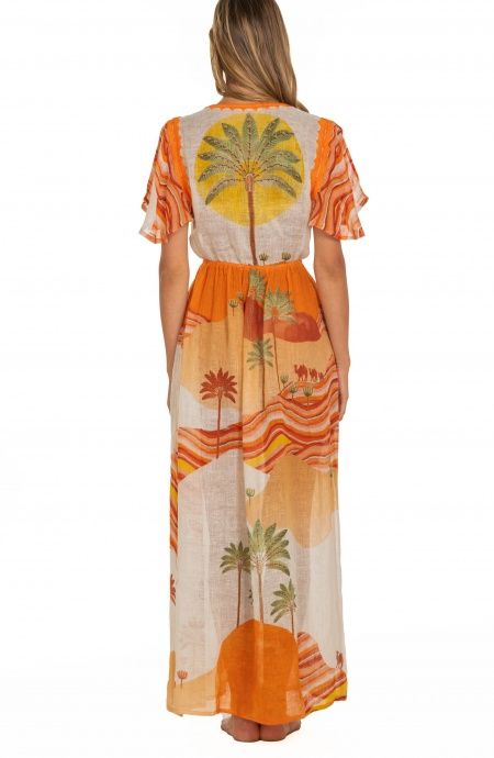 Pin Up Stars Long Dress Scollo a V In Garza Stampa Dune Sconti questo mese