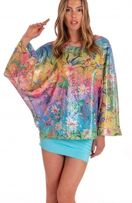 Pin Up Stars Blusa Poncho Paillettes Stampa Dune Paillettes Promozione Limitata