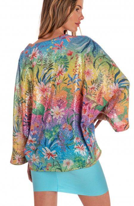 Pin Up Stars Blusa Poncho Paillettes Stampa Dune Paillettes Promozione Limitata