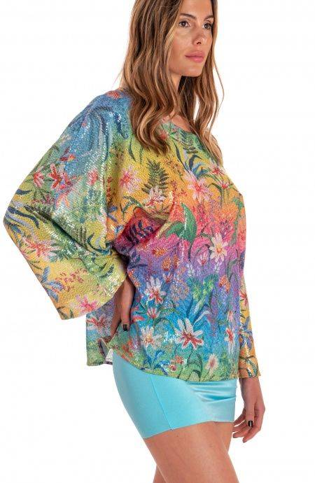 Pin Up Stars Blusa Poncho Paillettes Stampa Dune Paillettes Promozione Limitata