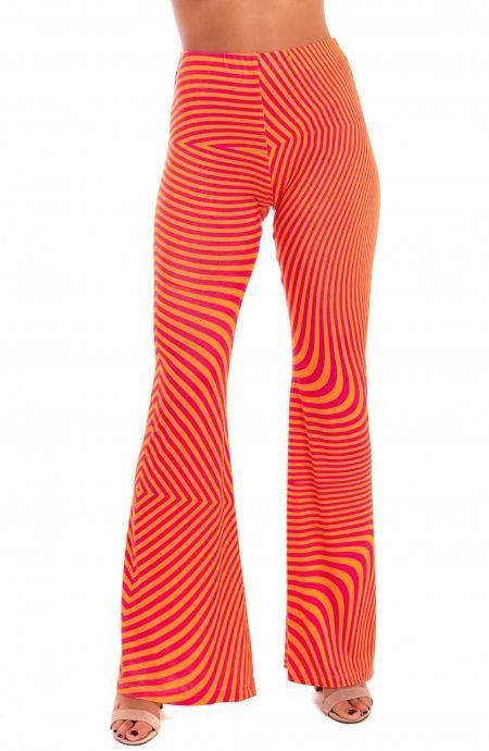 Pin Up Stars Pantalone a Zampa Jersey Stampa Optical Presa