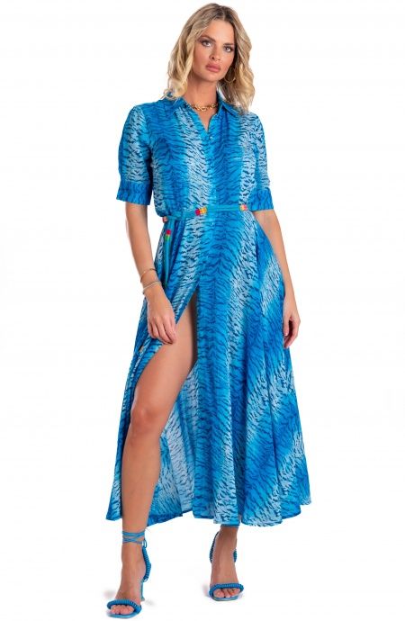 Pin Up Stars Chemisier Mussola Di Viscosa Con Cintura Stampa Tigre Outlet
