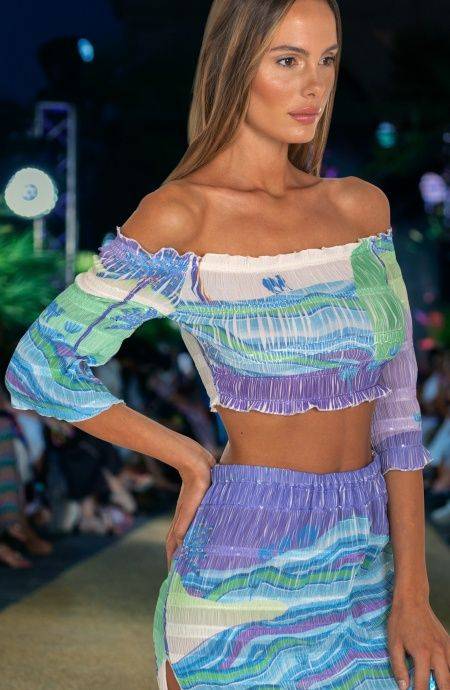 Pin Up Stars Top Goffrato Maniche Campana Stampa Dune Moda