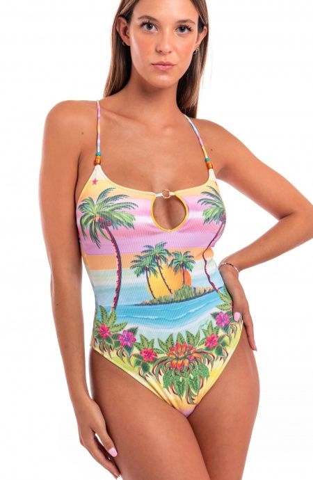 Pin Up Stars Costume Intero Tessuto Costina Stampa Hawaii Bestseller