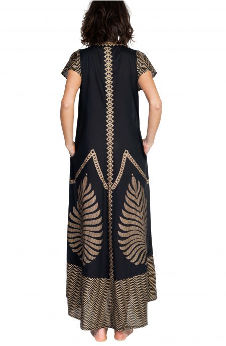 Pin Up Stars Long Dress In Cotone Foglia Oro Fino al 65% di sconto