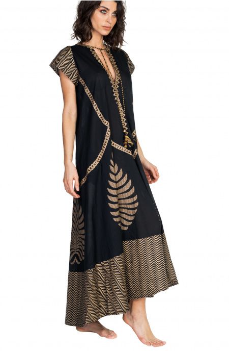 Pin Up Stars Long Dress In Cotone Foglia Oro Fino al 65% di sconto