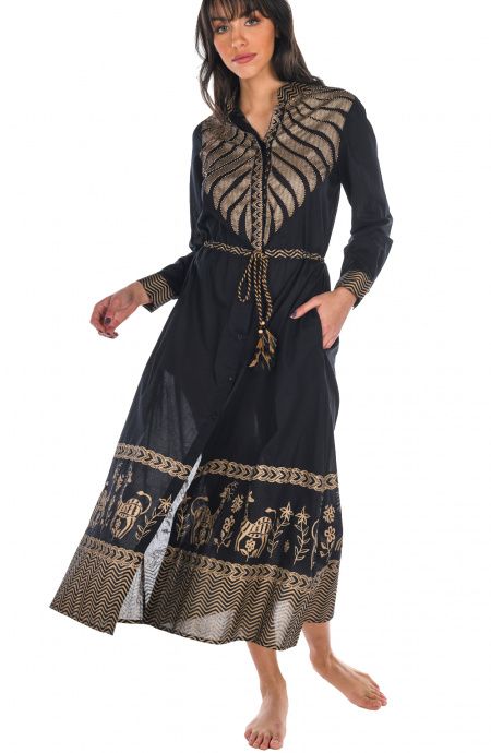 Pin Up Stars Chemisier In Cotone Ricamo Foglia Oro Only for today