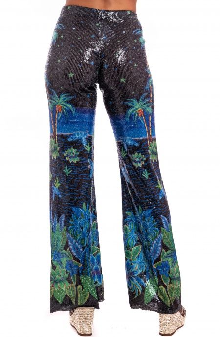 Pin Up Stars Pantalone Zampa Paillettes Stampa Hawaii Super sconto