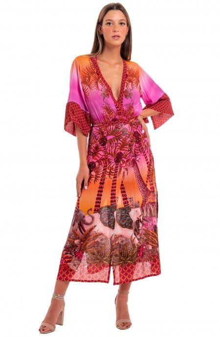 Pin Up Stars Kimono Mussola di Viscosa Palm Paradise In vendita