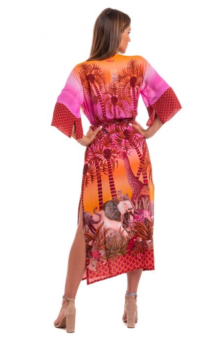 Pin Up Stars Kimono Mussola di Viscosa Palm Paradise In vendita