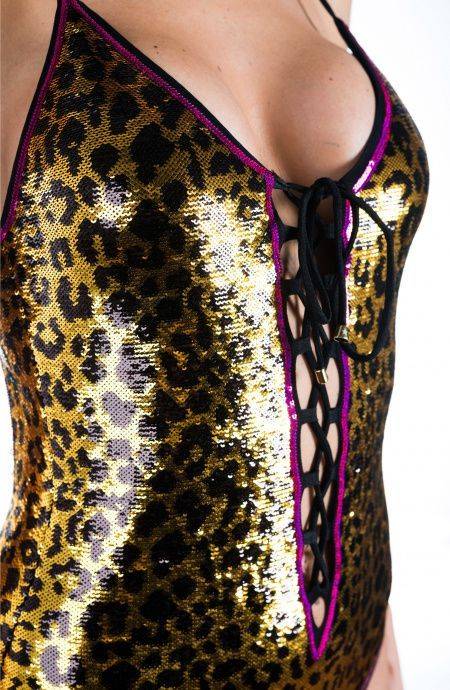 Pin Up Stars Costume Intero Full Paillettes Macula In Saldo