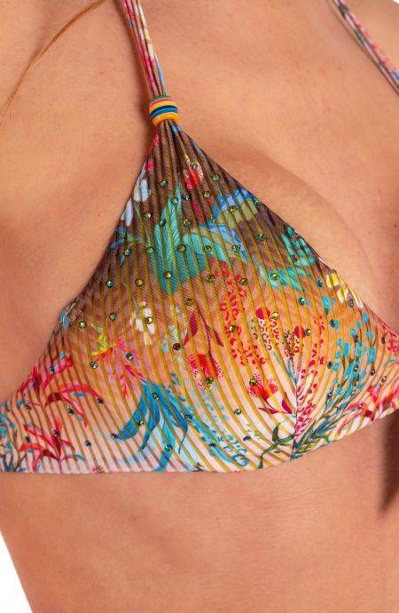 Pin Up Stars Bikini Balconcino Con Ferretto Slip Medio Flower Rainbow Strass Enormi risparmi