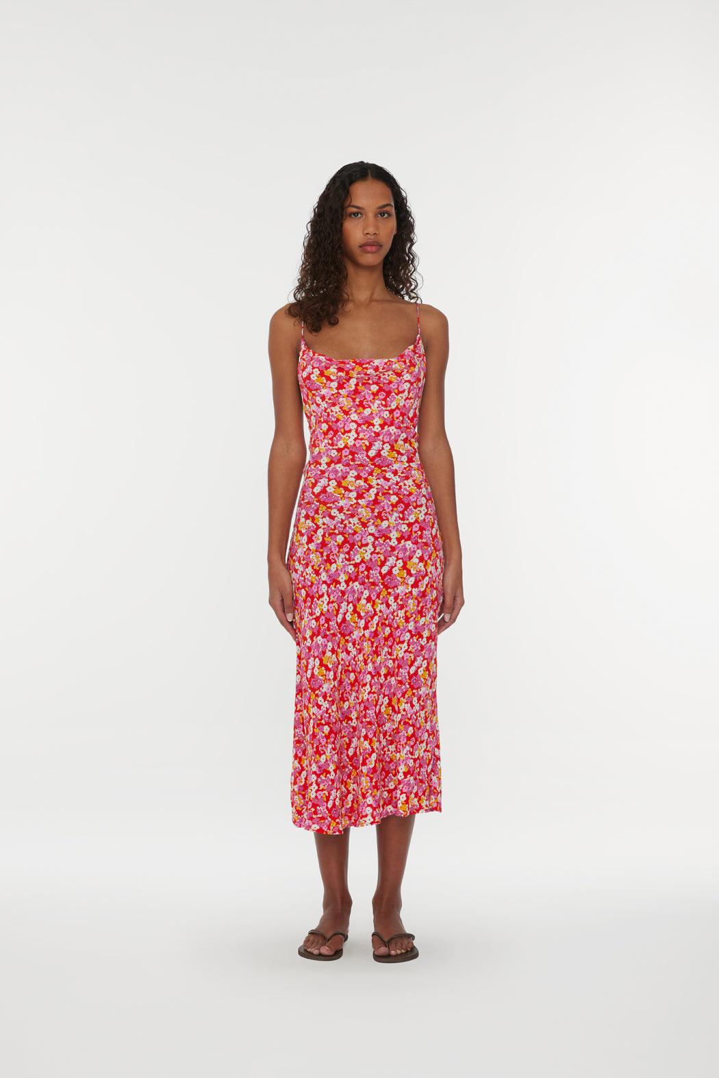 Reina Olga Jacquard Midi Strap Dress Nuova