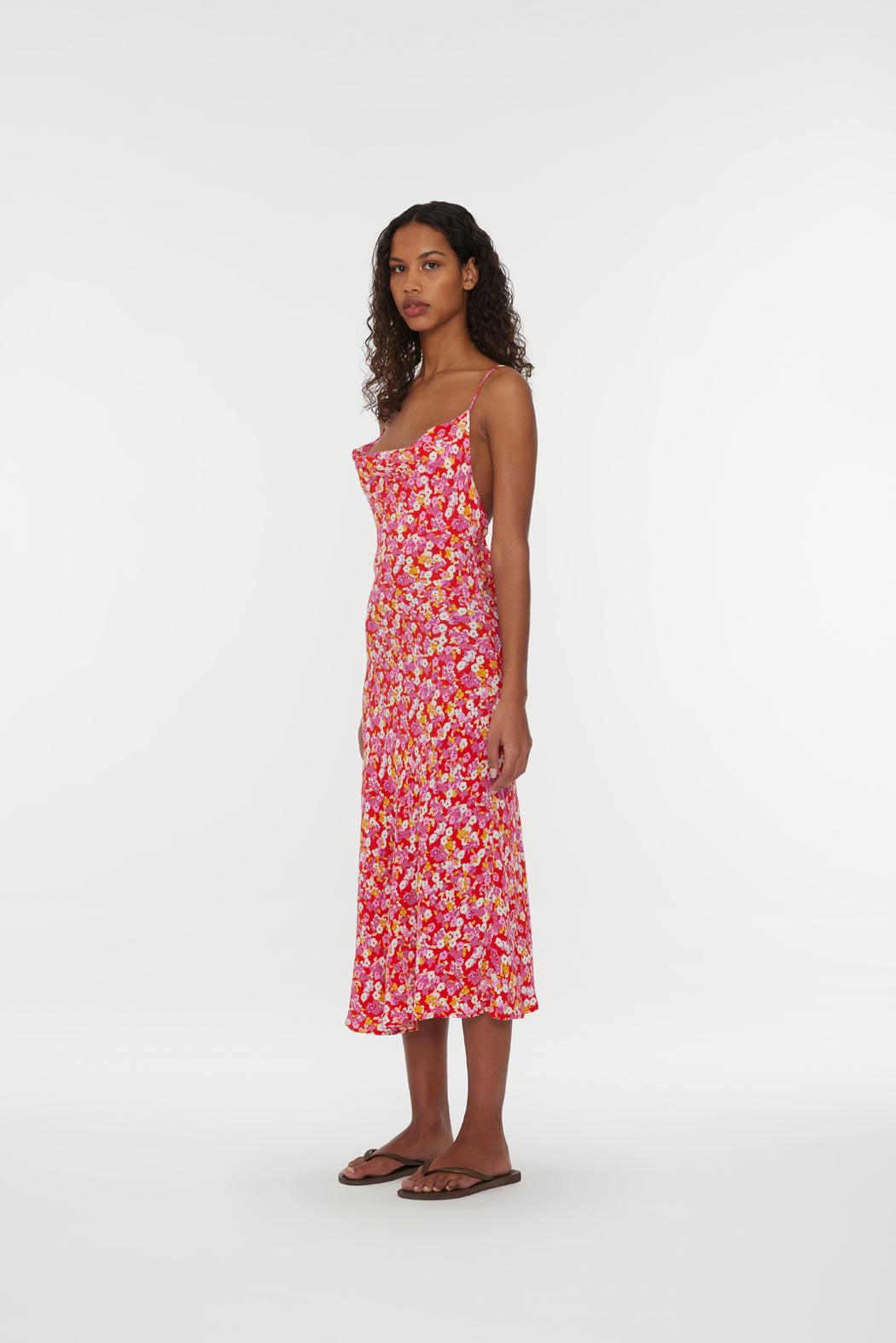 Reina Olga Jacquard Midi Strap Dress Nuova