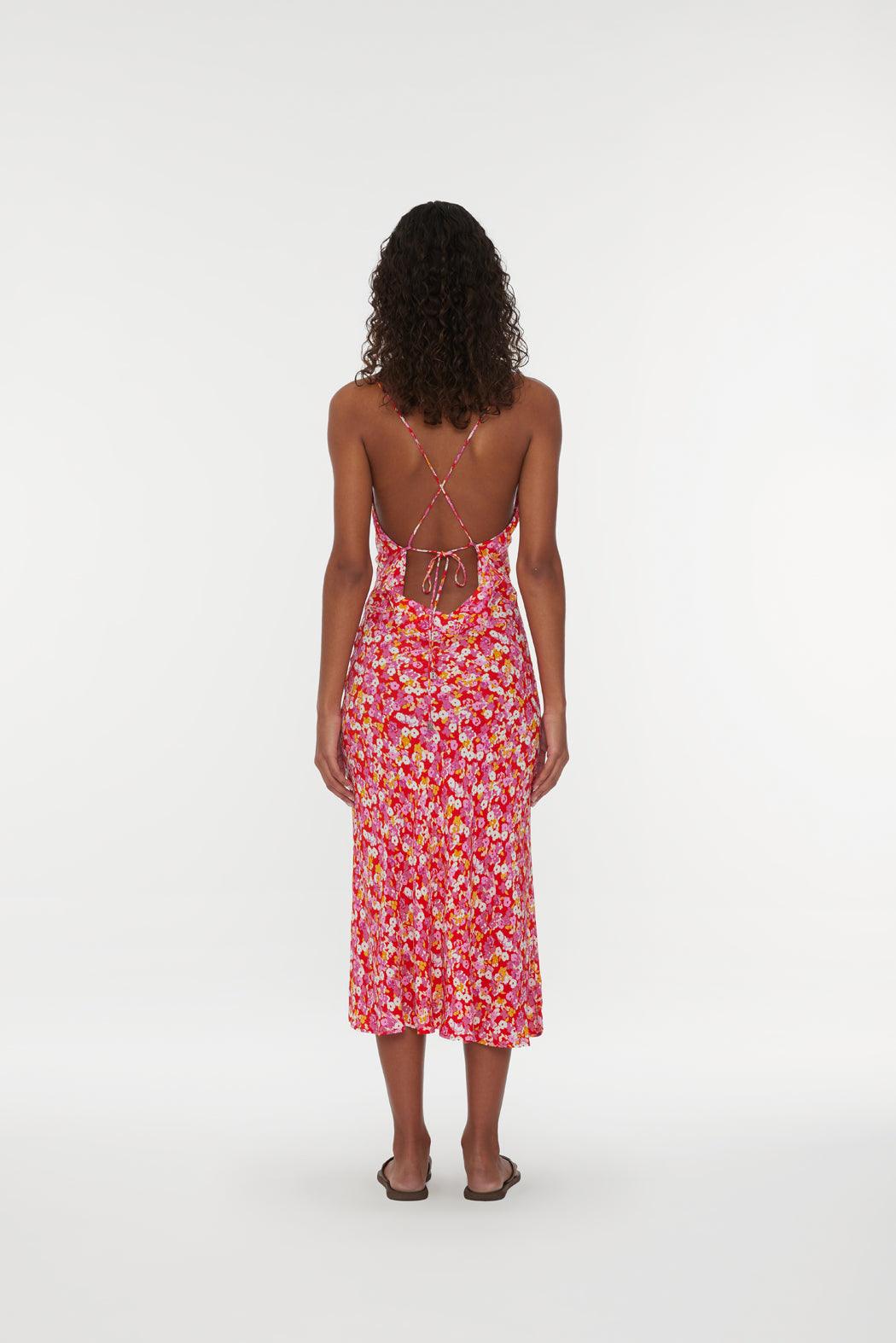 Reina Olga Jacquard Midi Strap Dress Nuova