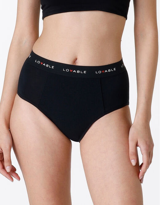Lovable NUOVO Slip alto da ciclo lavabile in cotone biologico certificato, colore nero, per flusso abbondante Italia