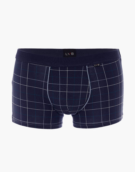 Lovable Boxer Casual Stretch Cotton in cotone elasticizzato, blu navy con stampa a quadri Vendita