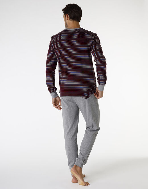 Lovable Pigiama lungo in interlock di cotone, bordeaux con righe multicolor Fino Al -60%
