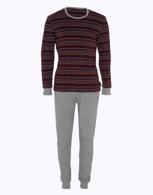 Lovable Pigiama lungo in interlock di cotone, bordeaux con righe multicolor Fino Al -60%
