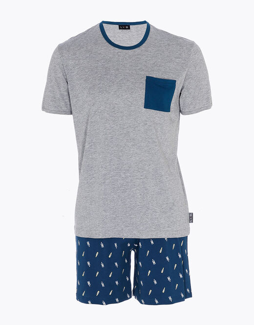 Lovable Pigiama corto in cotone, grigio melange con stampa Offerta