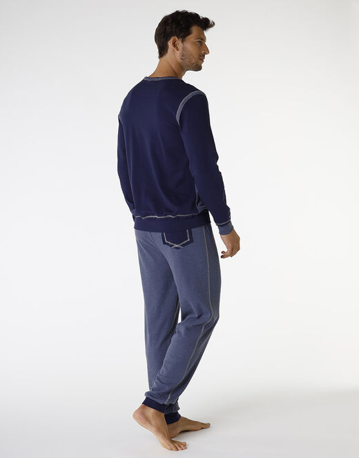 Lovable Pigiama lungo in Interlock filato melange, blu navy e blu melange Shopping Online