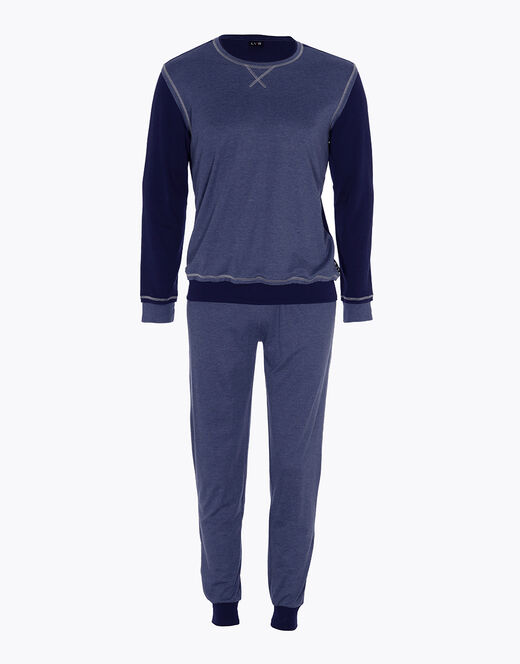 Lovable Pigiama lungo in Interlock filato melange, blu navy e blu melange Shopping Online