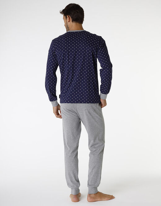 Lovable Pigiama lungo in jersey di cotone, blu navy con motivo geometrico Prezzo Ridotto