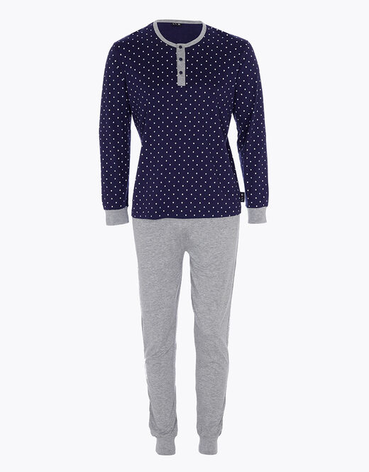 Lovable Pigiama lungo in jersey di cotone, blu navy con motivo geometrico Prezzo Ridotto