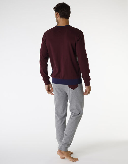 Lovable Pigiama lungo in interlock di cotone, bordeaux grigio e blu Convenienza