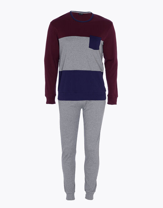 Lovable Pigiama lungo in interlock di cotone, bordeaux grigio e blu Convenienza
