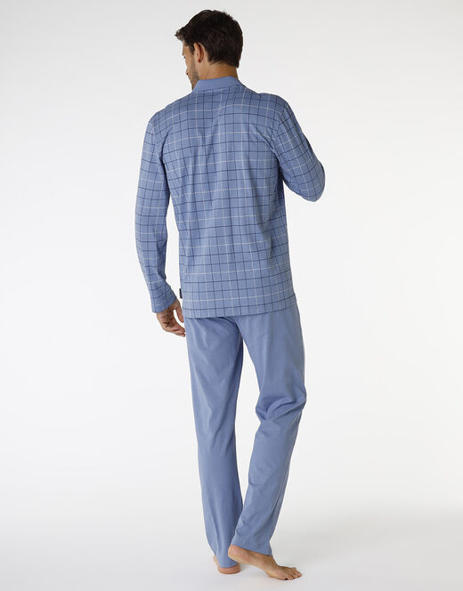 Lovable Pigiama lungo in cotone, blu polvere con stampa a riquadri Saldi
