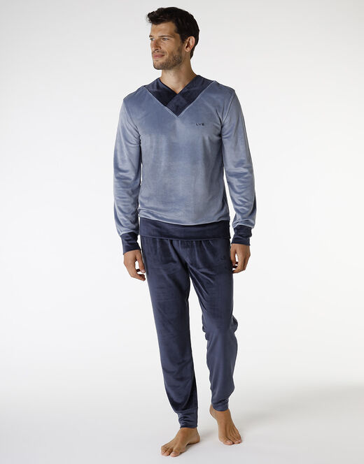 Lovable Pigiama lungo in ciniglia, blu polvere e blu navy 2025