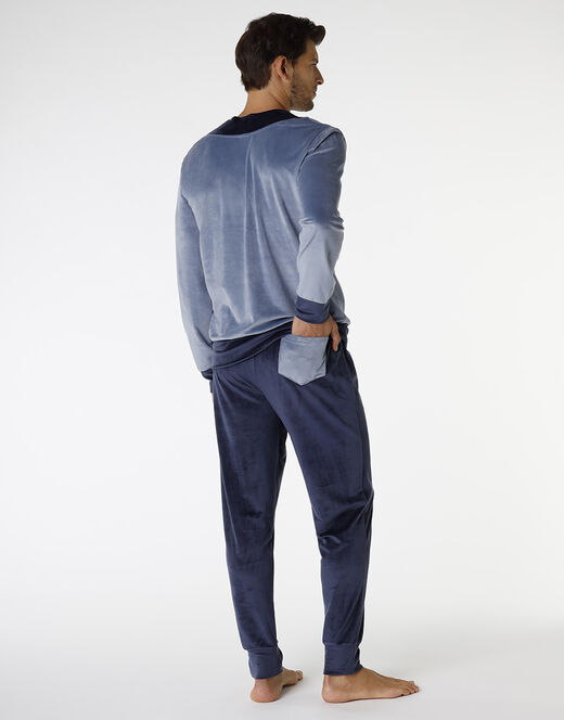 Lovable Pigiama lungo in ciniglia, blu polvere e blu navy 2025