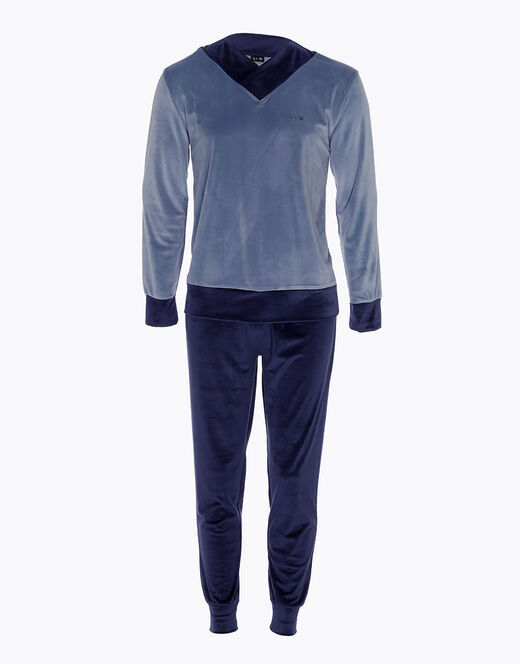 Lovable Pigiama lungo in ciniglia, blu polvere e blu navy 2025