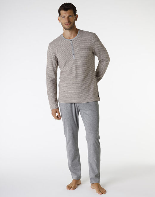 Lovable Pigiama lungo in interlock, corda scuro e grigio Italia